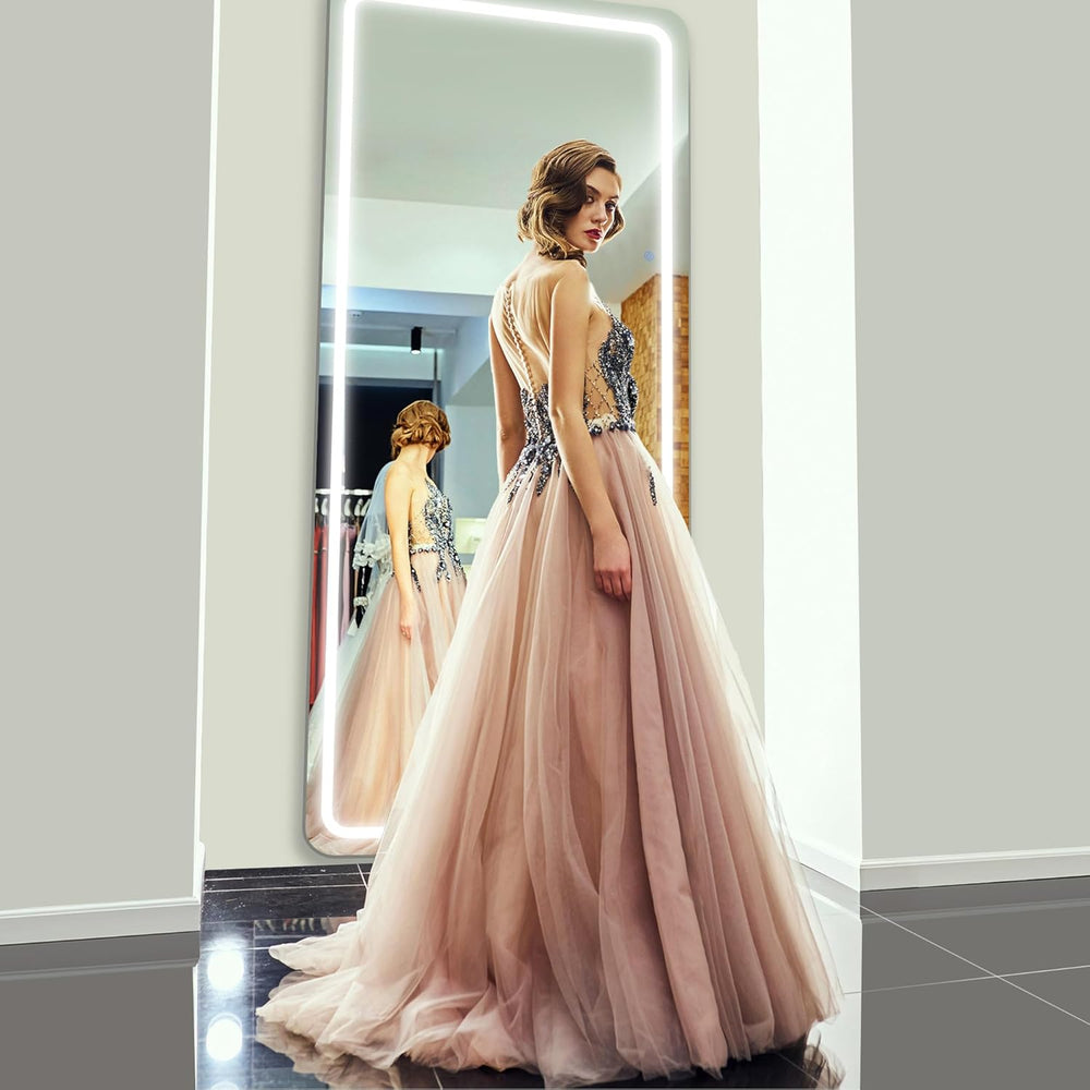 Antok 58"x18" LED Full Length Mirror, Lighted Floor Mirror, Rect