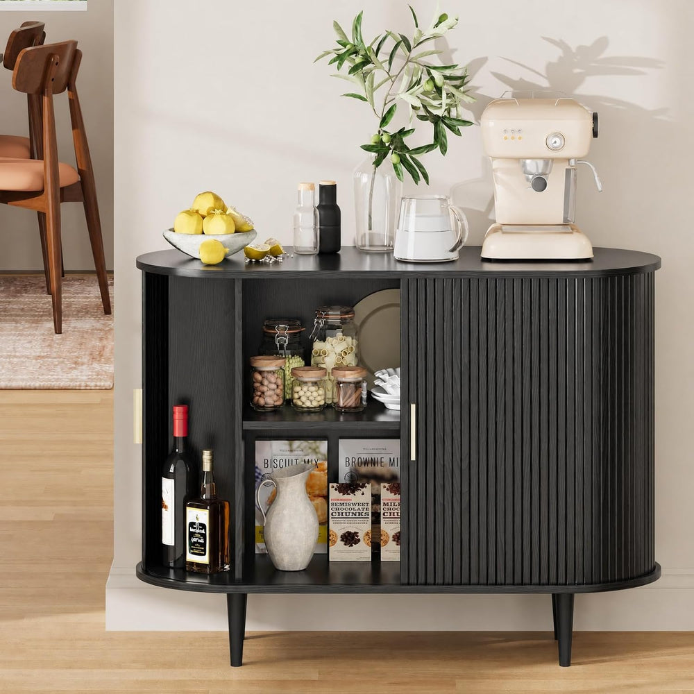 DHH Sideboard Buffet Cabinet with Storage,Mid Century Modern Fluted Accent Co...