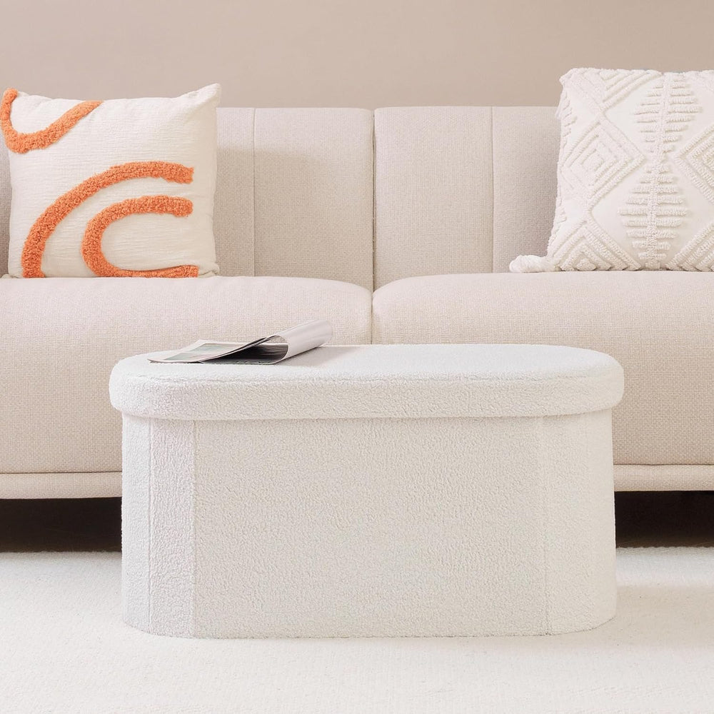 B FSOBEIIALEO 30" Folding Ottoman with Storage for Living Room, Cream White