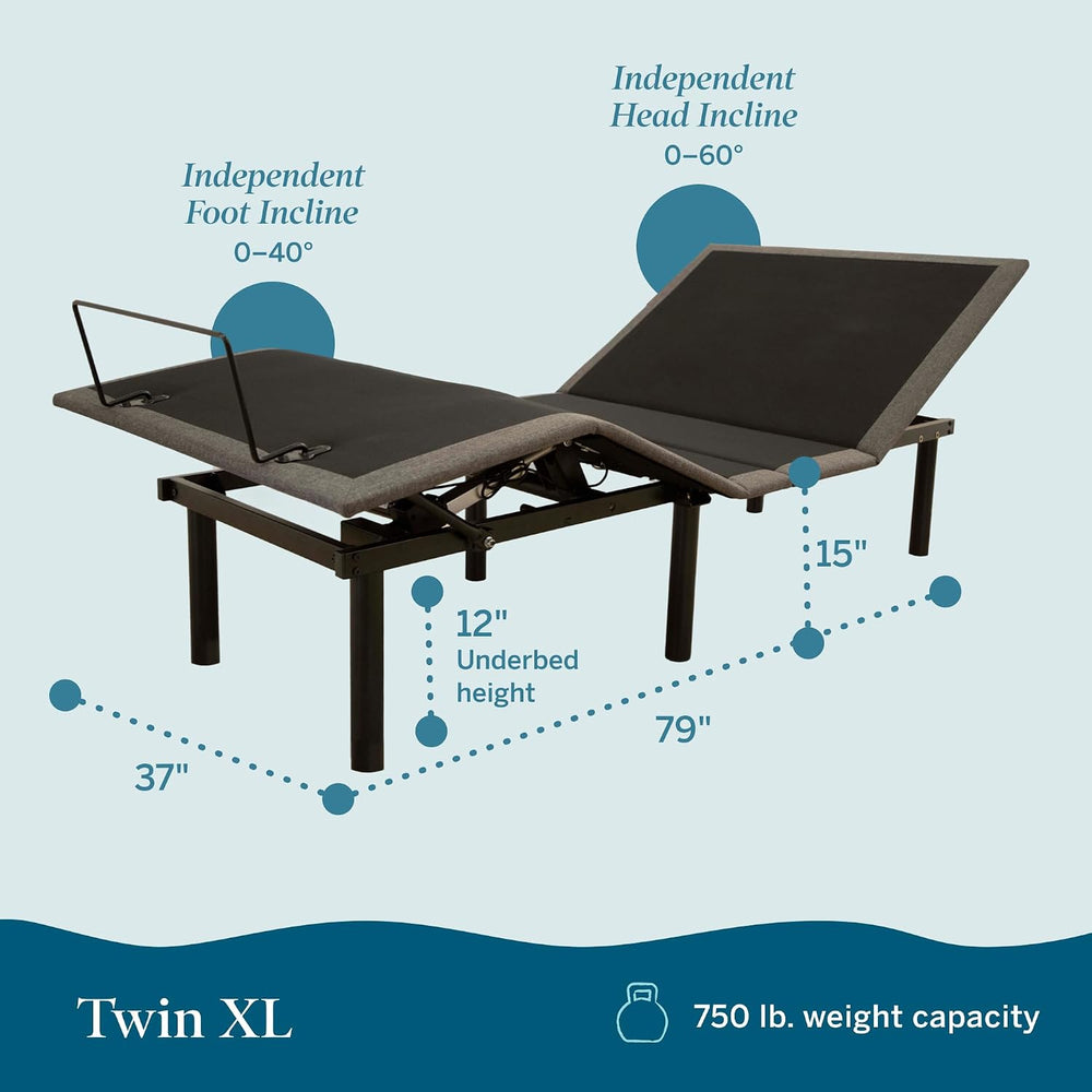LUCID L150 Adjustable Bed Frame with Wireless Remote, Twin XL Size