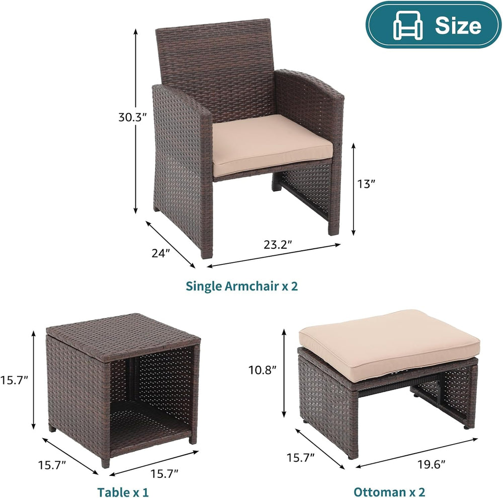 OC Orange-Casual 5 Pcs Patio Furniture Set, Patio Chairs with Ottoman Beige