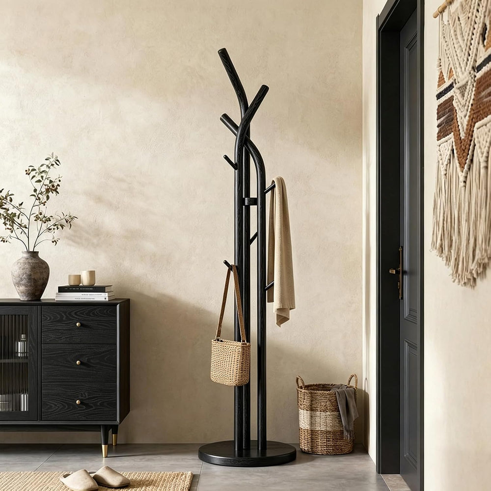 Solid Wood Coat Rack Freestanding Wood Coat Tree Rack with 9 Hooks, Creative ...