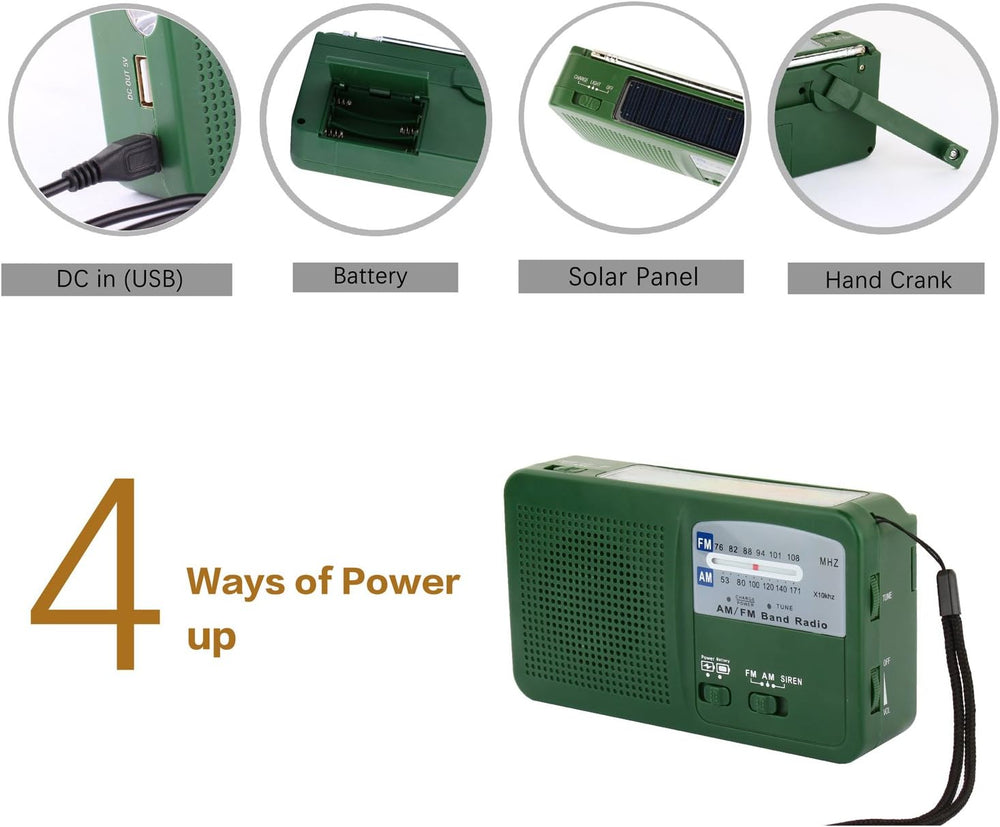 Emergency Radio with Solar and Hand Crank Self Powered, Battery USB Rechargin...