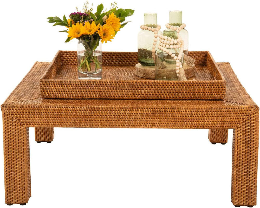 KOUBOO Square Rattan Jumbo Centerpiece Tray, 39.5 in x 39.5 in, Honey-Brown