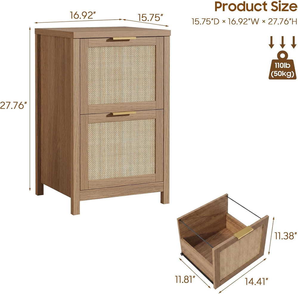 Halitaa 2-Drawer Rattan Small File Cabinet, Vertical Filing Cabinet, Brown