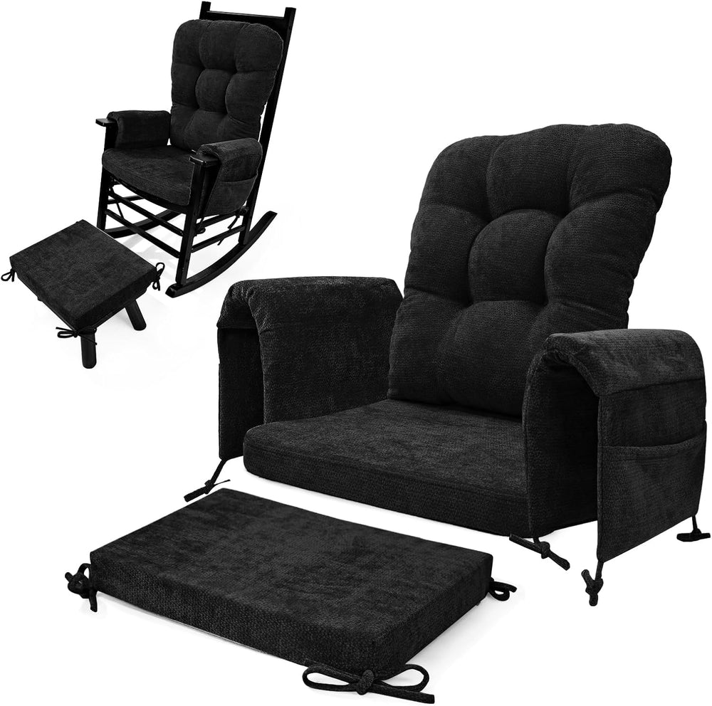 5 PCS Glider Rocker Replacement Cushions with Storage Side Pocket, Luxuriy Ch...