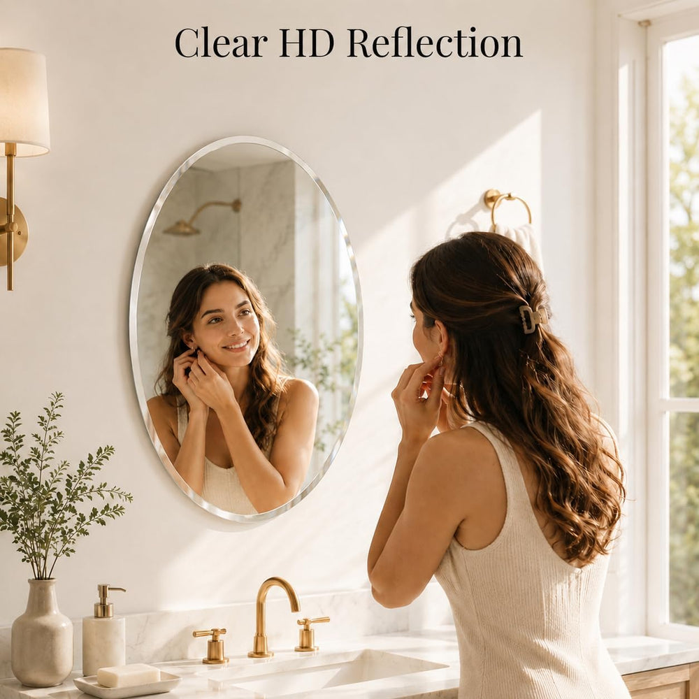 20x28 Inch Oval Frameless Beveled Wall Mirror for Bathroom Vanity