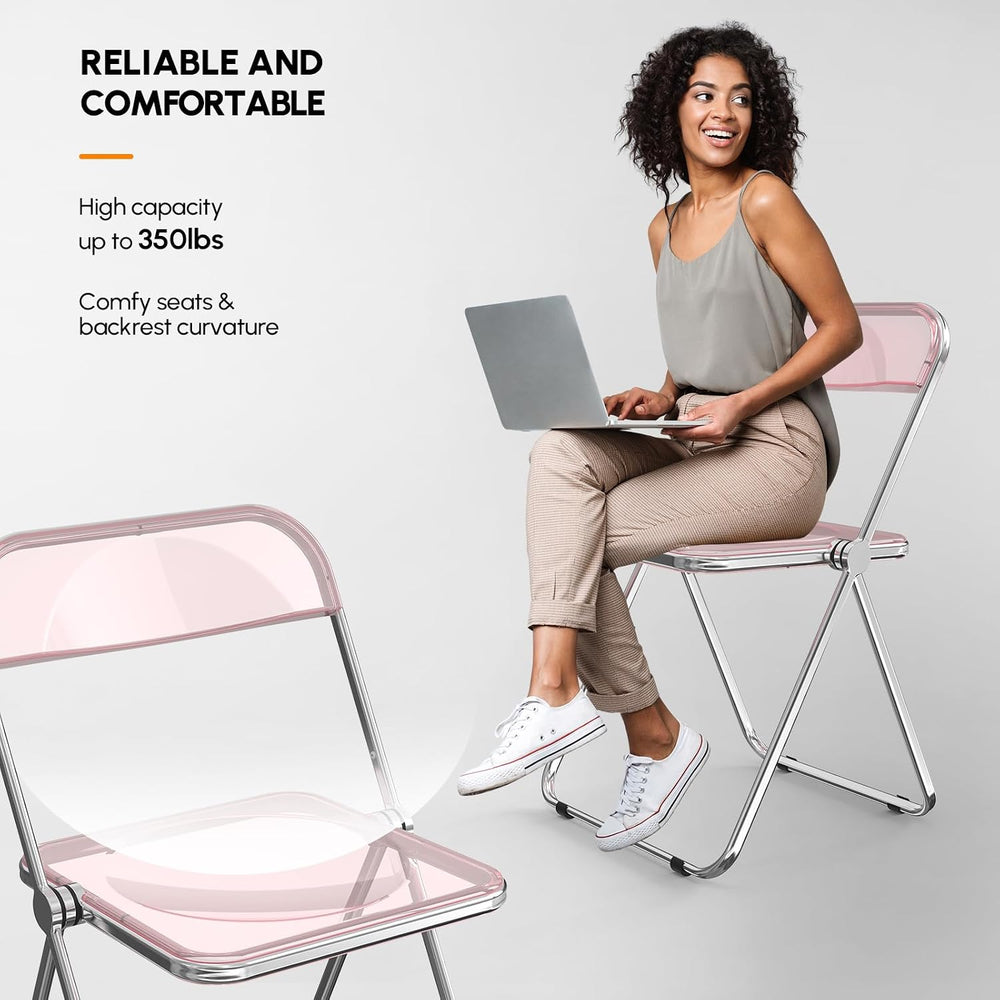 VINGLI Acrylic Folding Chairs 2 Pack, Clear Chair Foldable and Stackable, Pla...