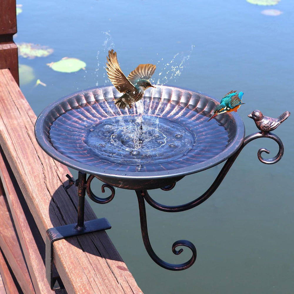 Solar Bird Bath,Deck Bird Bath with Solar Fountain,Deck Mounted Bird Bath
