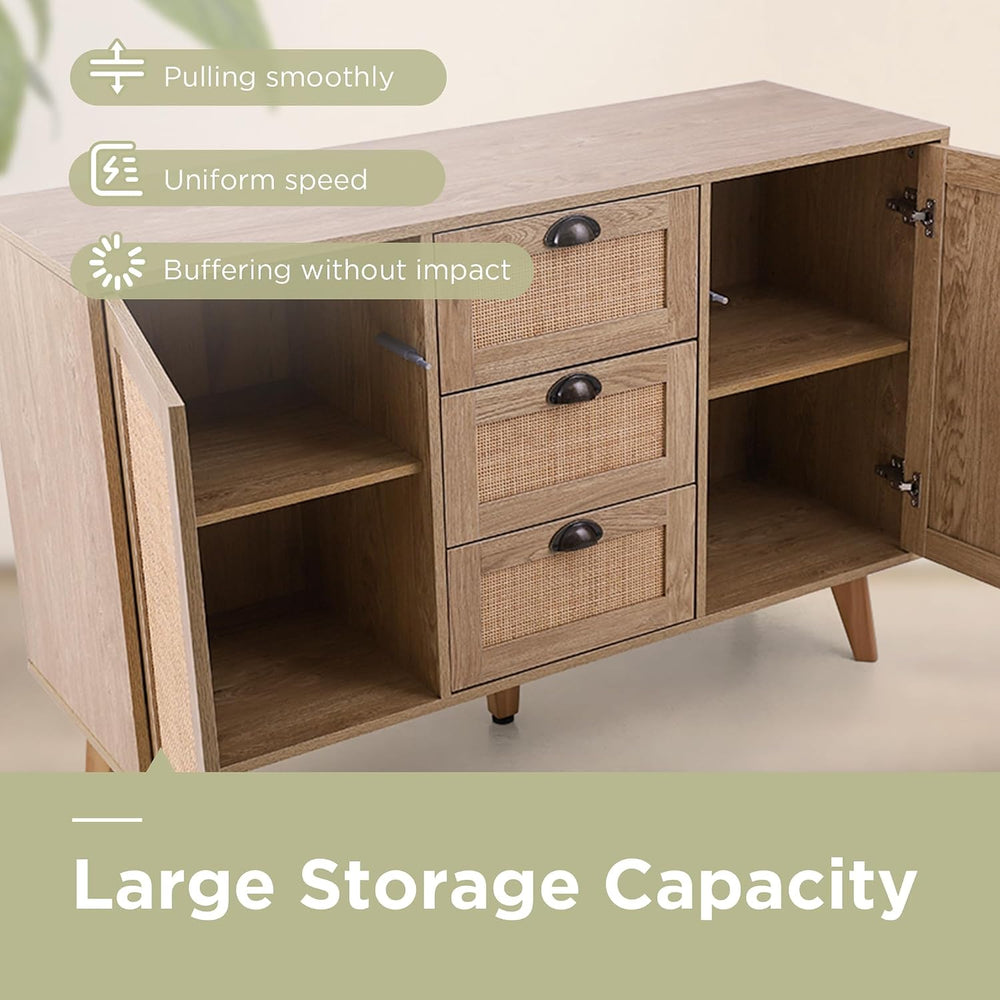 Sophia & William Rattan Cabinet, Storage Buffet with Drawers & Doors