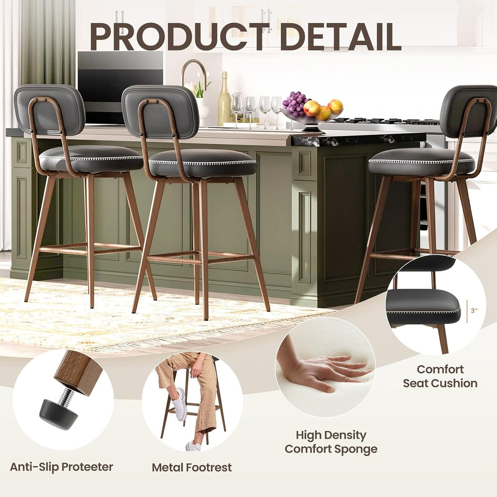 MALOL 26“ PU Leather Swivel Bar Stools Set of 6, Black
