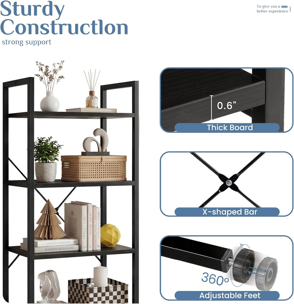 DUMOS 4 Tiers Open Bookshelf, Classic Freestanding Tall Display Shelf, Multif...