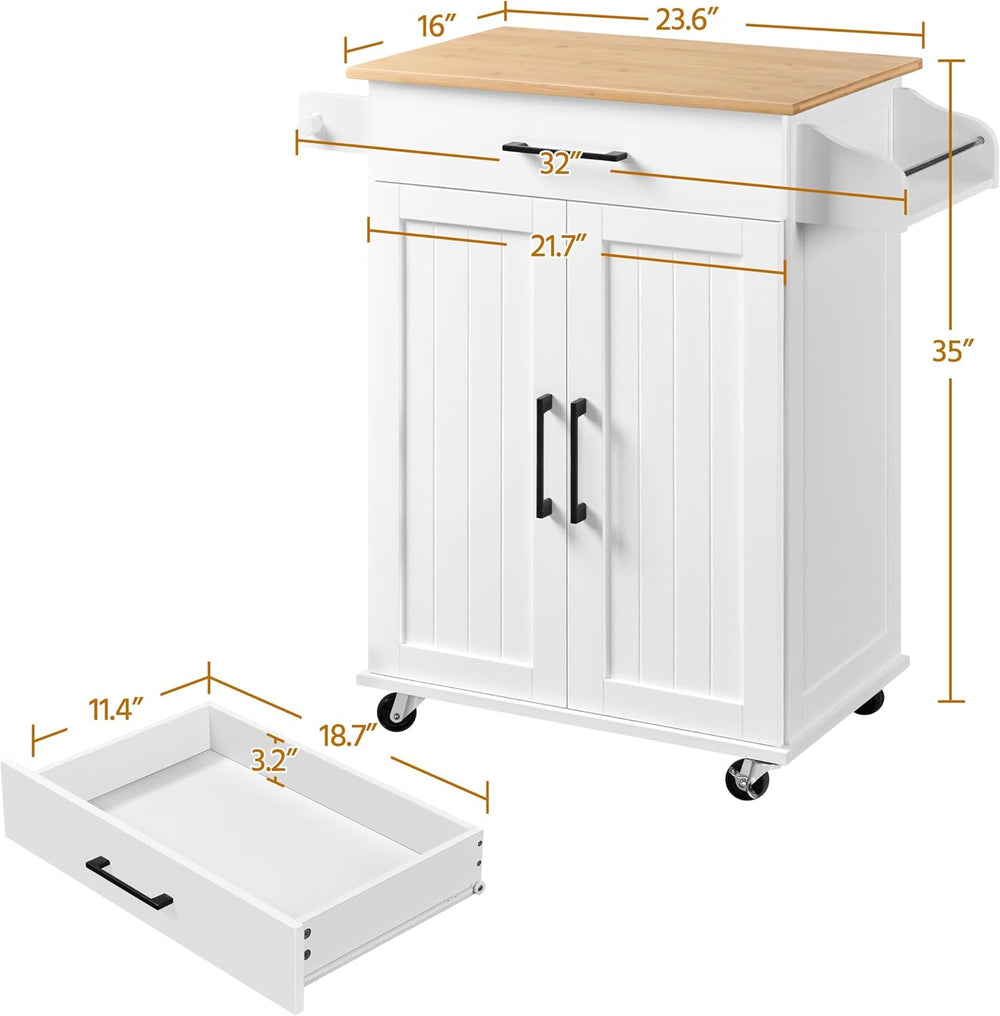 Topeakmart Rolling Kitchen Island Cart on Wheels with Storage Cabinet White