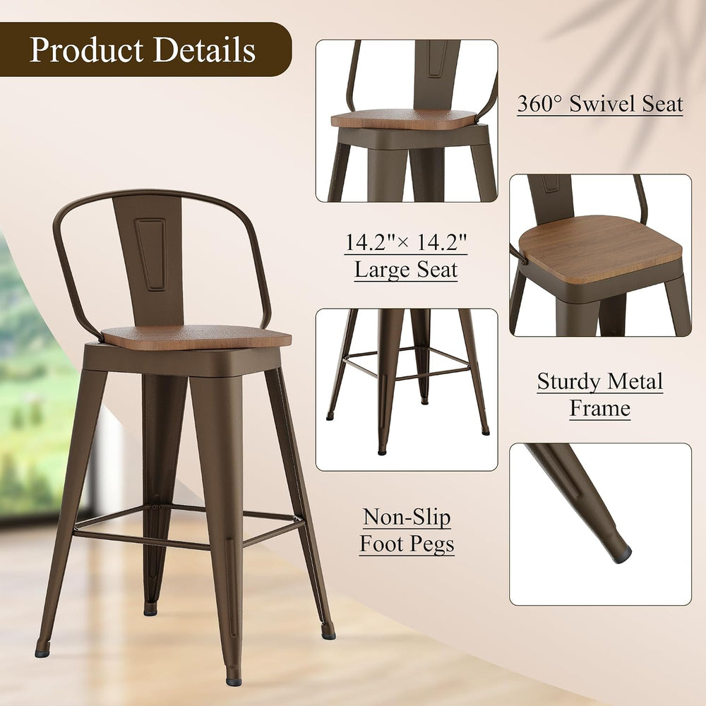 Aklaus Swivel Metal Bar Stools Swivel Modern Farmhouse Bar Chairs with High B...