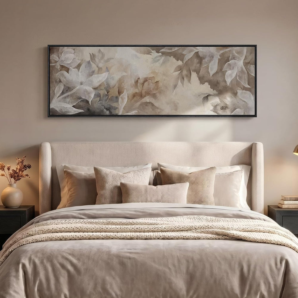 Large Framed Abstract Floral Wall Art for Living Room, Horizontal 60x20 In