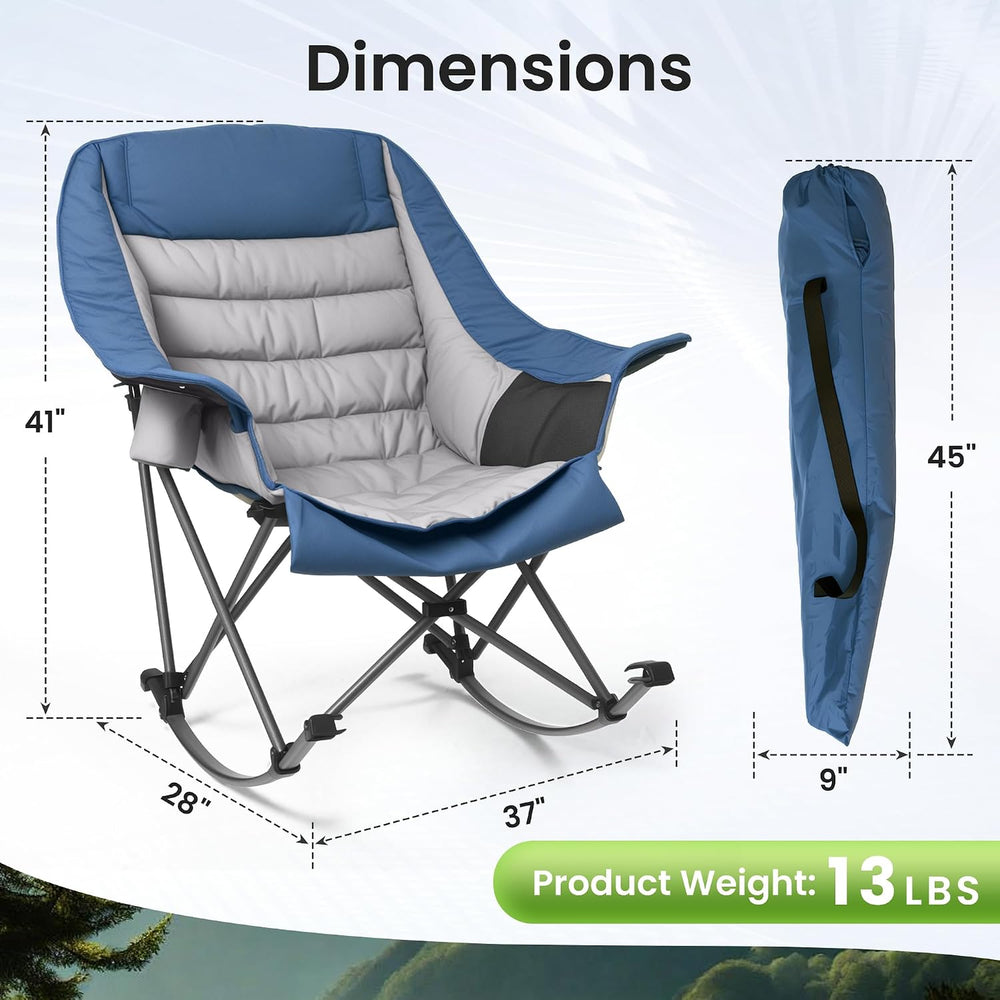 Oversized Heavy Duty Camping Rocking Chair 400lbs, Padded Folding Lawn Rocker...