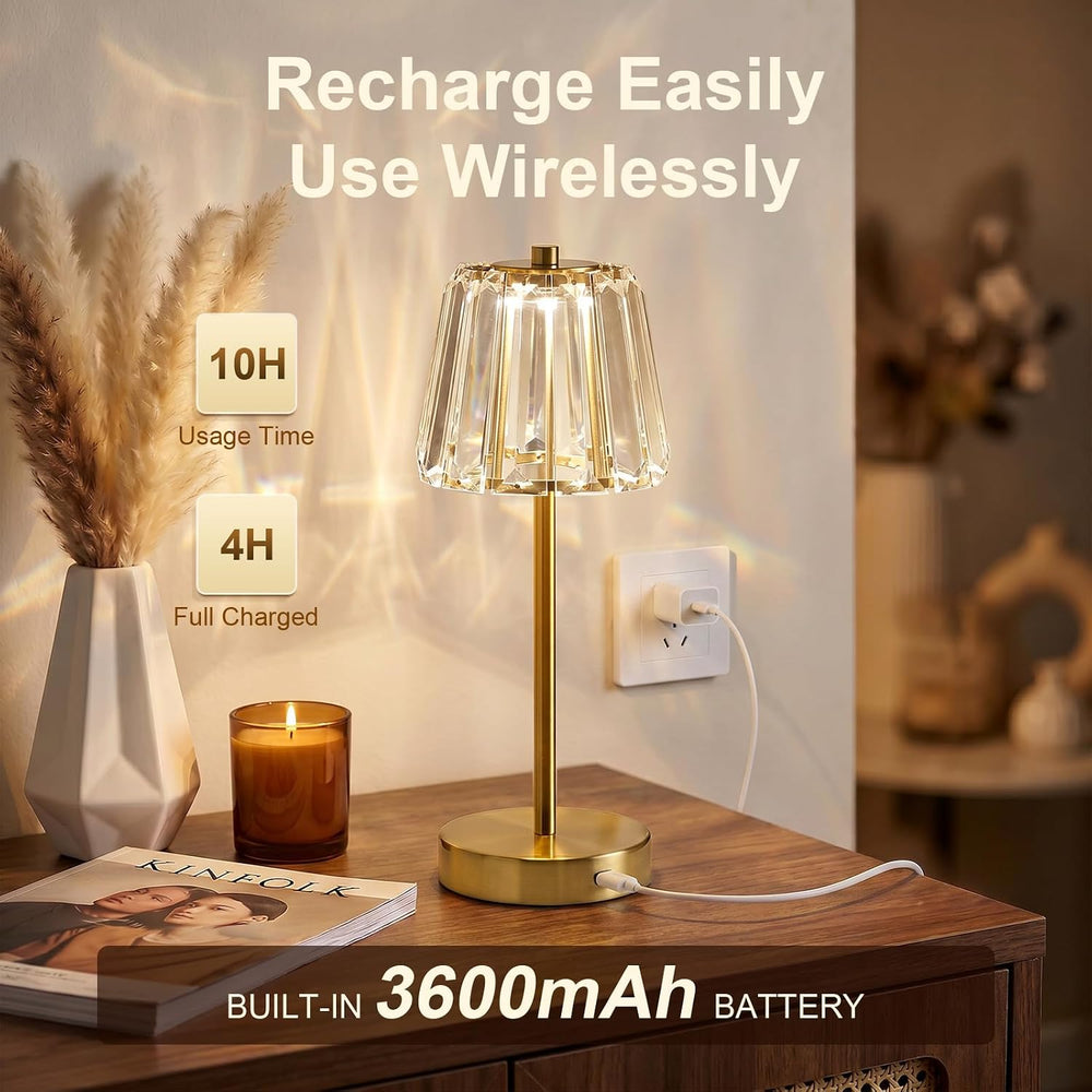 Oneach 13" Small Crystal Cordless Table Lamp, Touch Rechargeable Desk Lamps