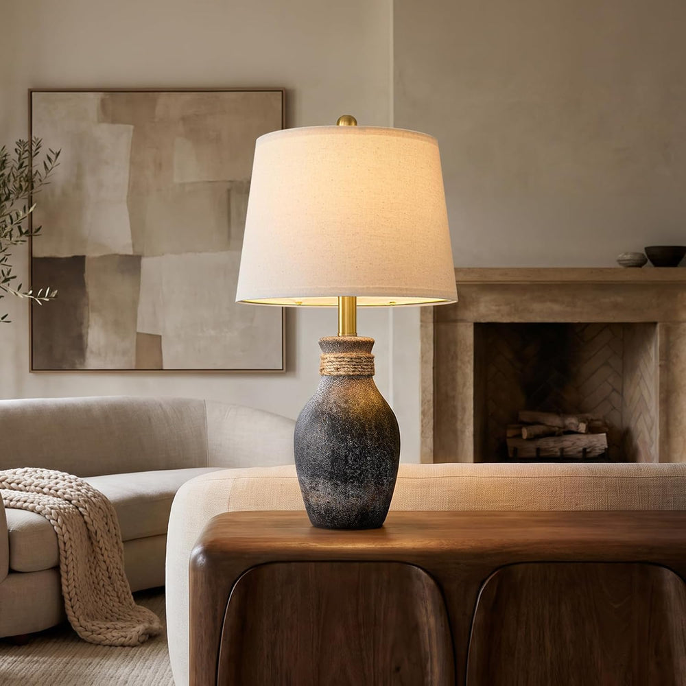 USumkky 22.5" Vintage Ceramic Table Lamp Farmhouse Bedside Lamp Rustic Grey