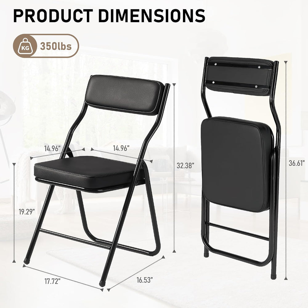 Padded Folding Dining Chairs with Cushion,Black,4 Pack