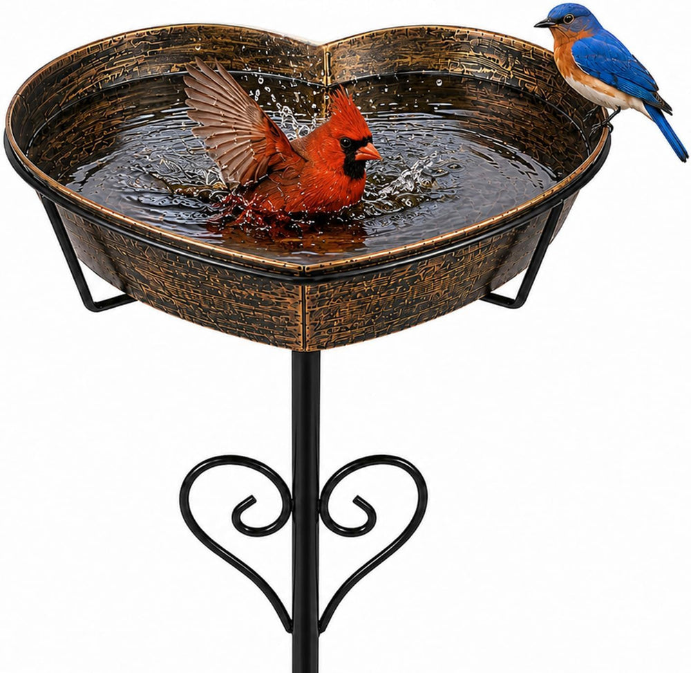 Metal Heart-Shaped Bird Bath - 13.8"D 3.15"Deep Removable Bowl