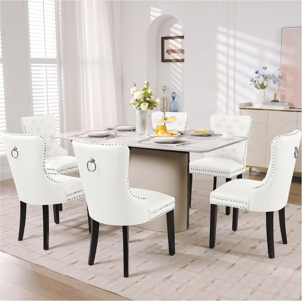 adochr PU Leather Dining Chairs Set of 6, Upholstered Kitchen Chairs,White