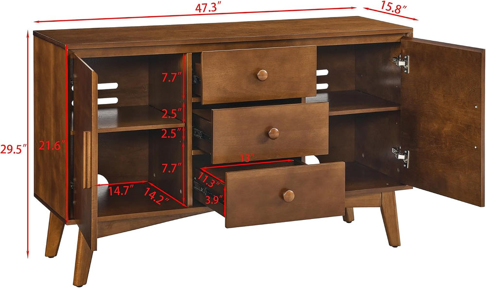 LKTART 47" Real Wood Veneer Sideboard Buffet Cabinet with Storage Drawers