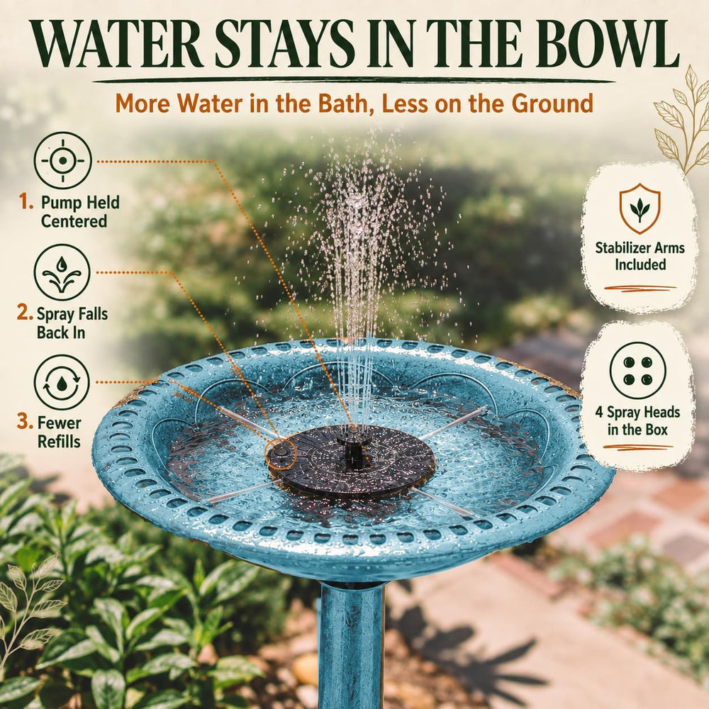 Backyard Expressions Blue Bird Bath for Outside, Solar Bird Bath Fountain