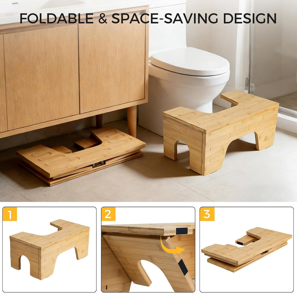 Bamboo Toilet Stool, Foldable Potty Stool, 7" and 9" Adjustable Hei...