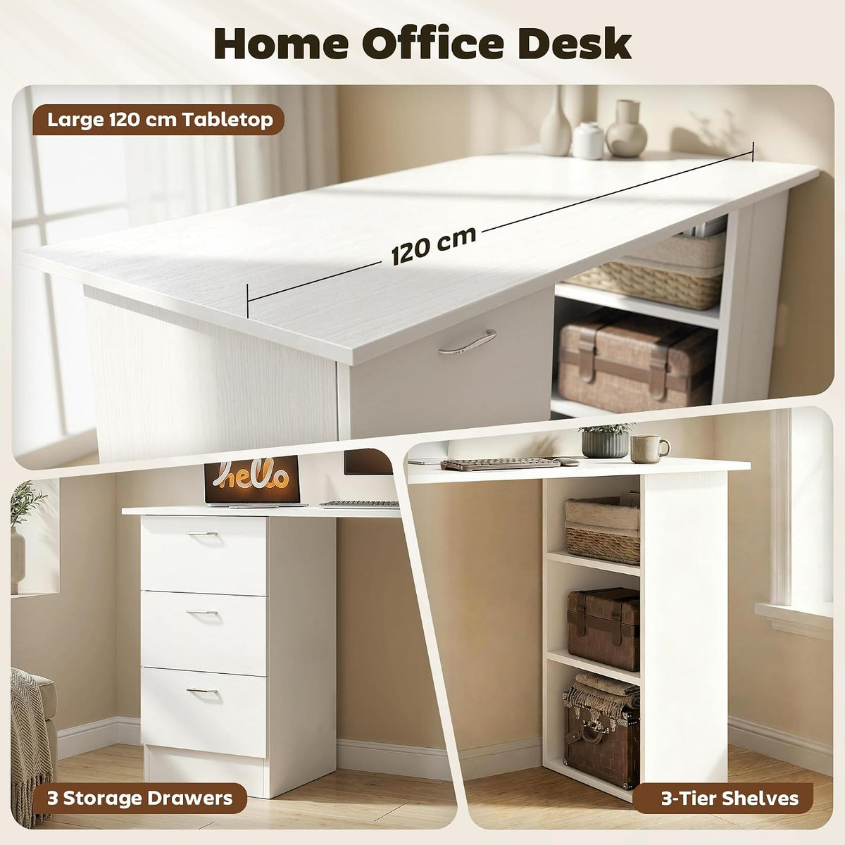 HOMCOM Computer Desk with Drawers, 47" Home Office Desk with Storage, White