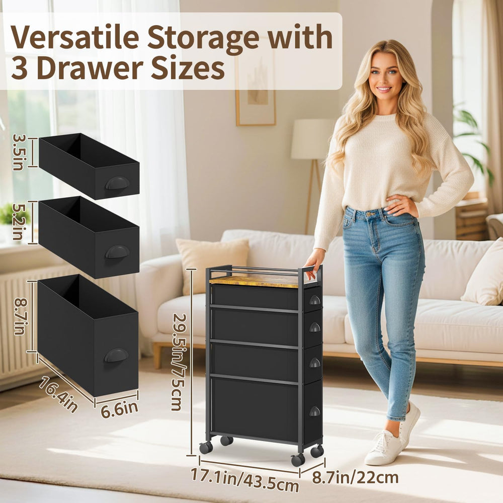 LASZOLA Narrow Cabinet Slim Storage Cart for Bathroom Small Space, Black