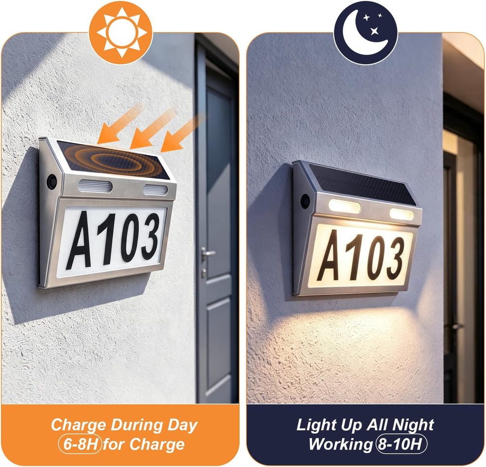 Solar Lighted Address Plaque for Houses Wall Mount, LED House Numbers Outside...
