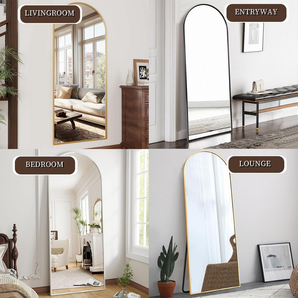 OGCAU Floor Full Length Mirror, 56"x20" Arched Full Body Mirror, White