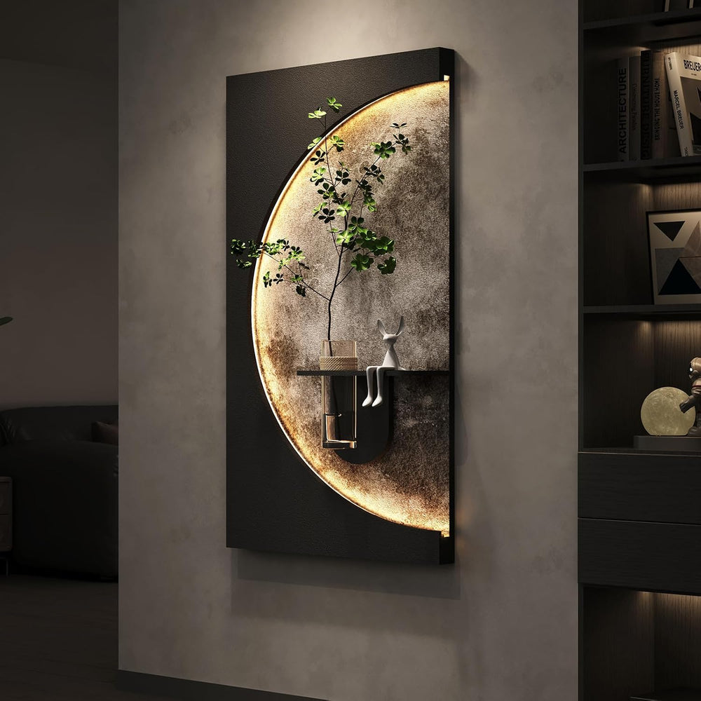 Large 3D LED Moon Wall Art Decor for Living Room, Modern Black 30x60 Inch