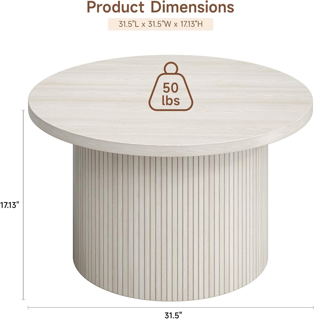 ONBRILL 31.5" Round Coffee Table, Tambour Design, White