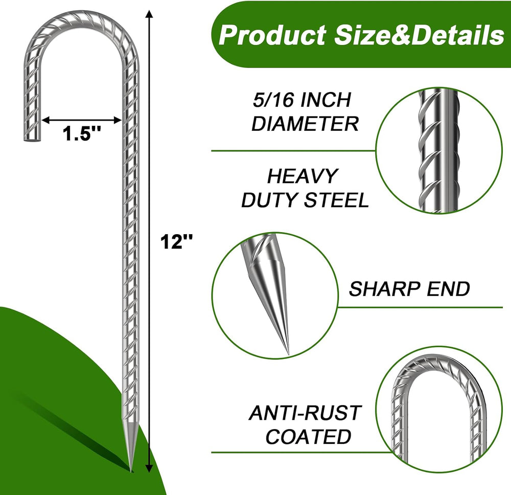 AAGUT Rebar Stakes 12 Inch J Hook, Anti-Rust Tent Stakes Heavy Duty 16 Pack