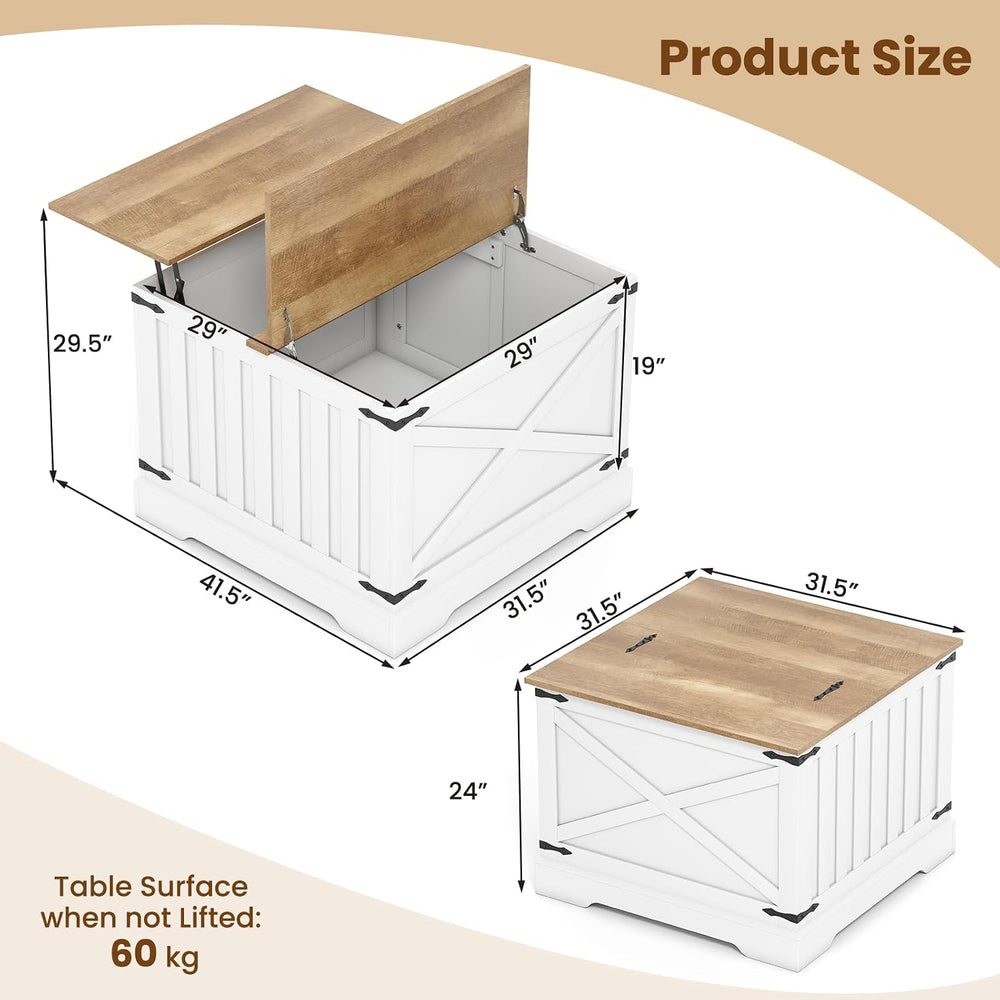 GIANTEX Farmhouse Lift Top Coffee Table, 31.5" Square Wood Center Table ...