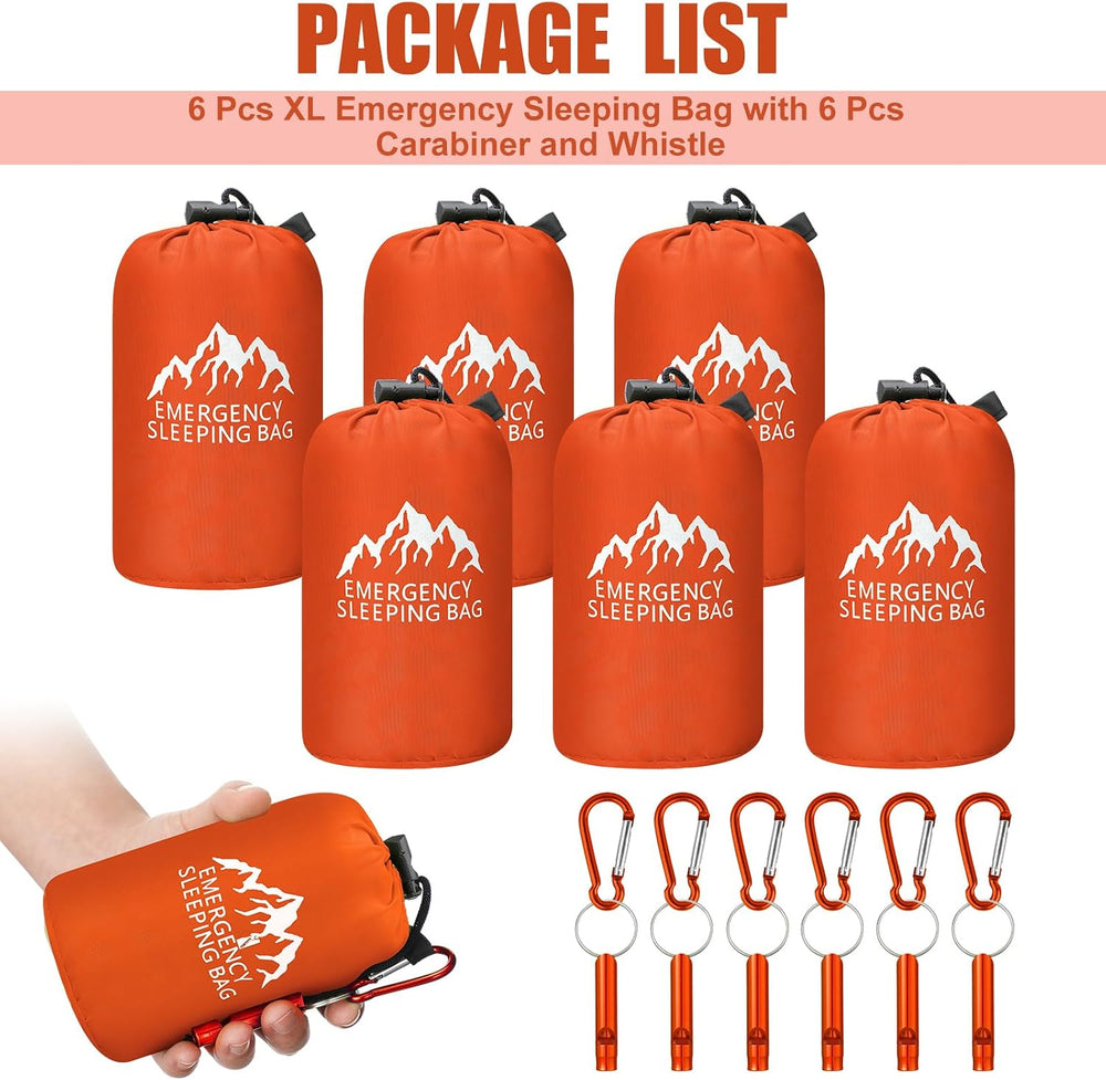 Oudain 6 Pcs XL Emergency Sleeping Bag Waterproof Bivy Sack Whistle