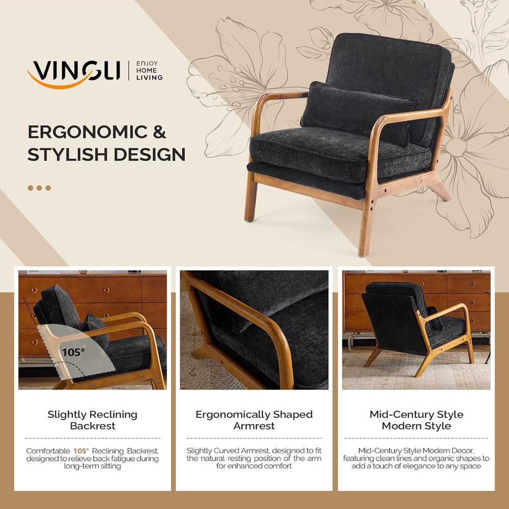 VINGLI Chenille Mid-Century Modern Accent Chair, Cute Reading Arm Chair with ...