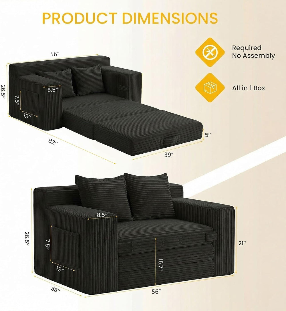 Boneless Couch,Boneless Loveseat Sleeper Sofa Bed – 3-in-1 Convertible Couch ...