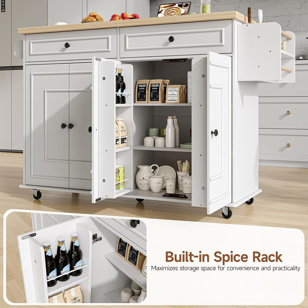ComfyCorner 58" Rolling Kitchen Islands, Mobile Storage Kitchen Cart White