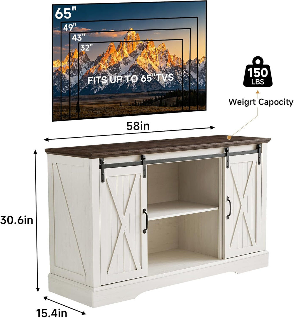 ROCKPOINT 58 Inch Farmhouse Entertainment Center,TV Stand with Sliding Barn D...