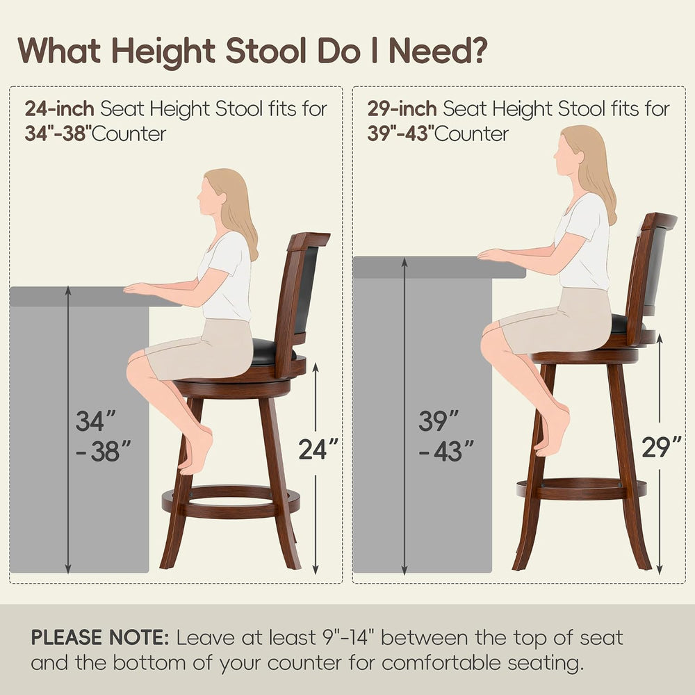 Swivel Bar Stools Set of 2, 24" Counter Height Barstools, Retro Brown