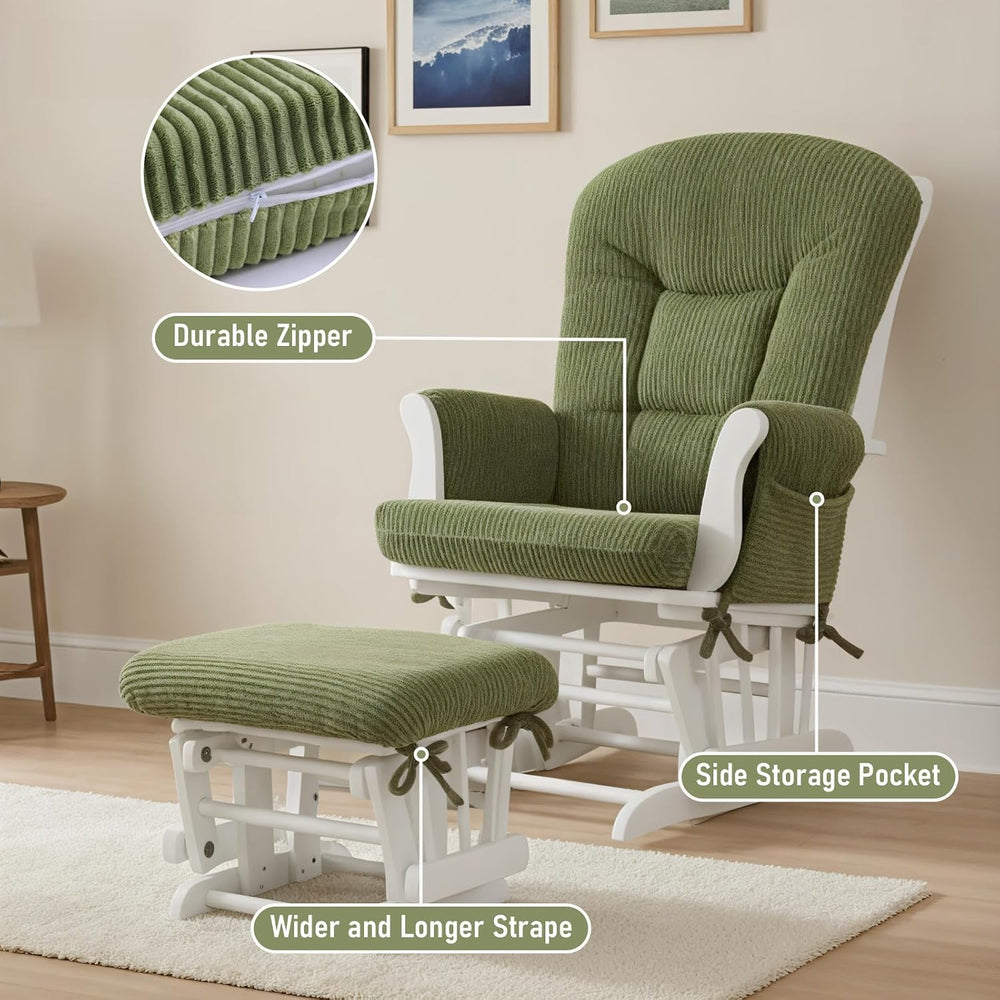 5PCS Glider Rocker Replacement Cushions with Storage Side Pockets, Green