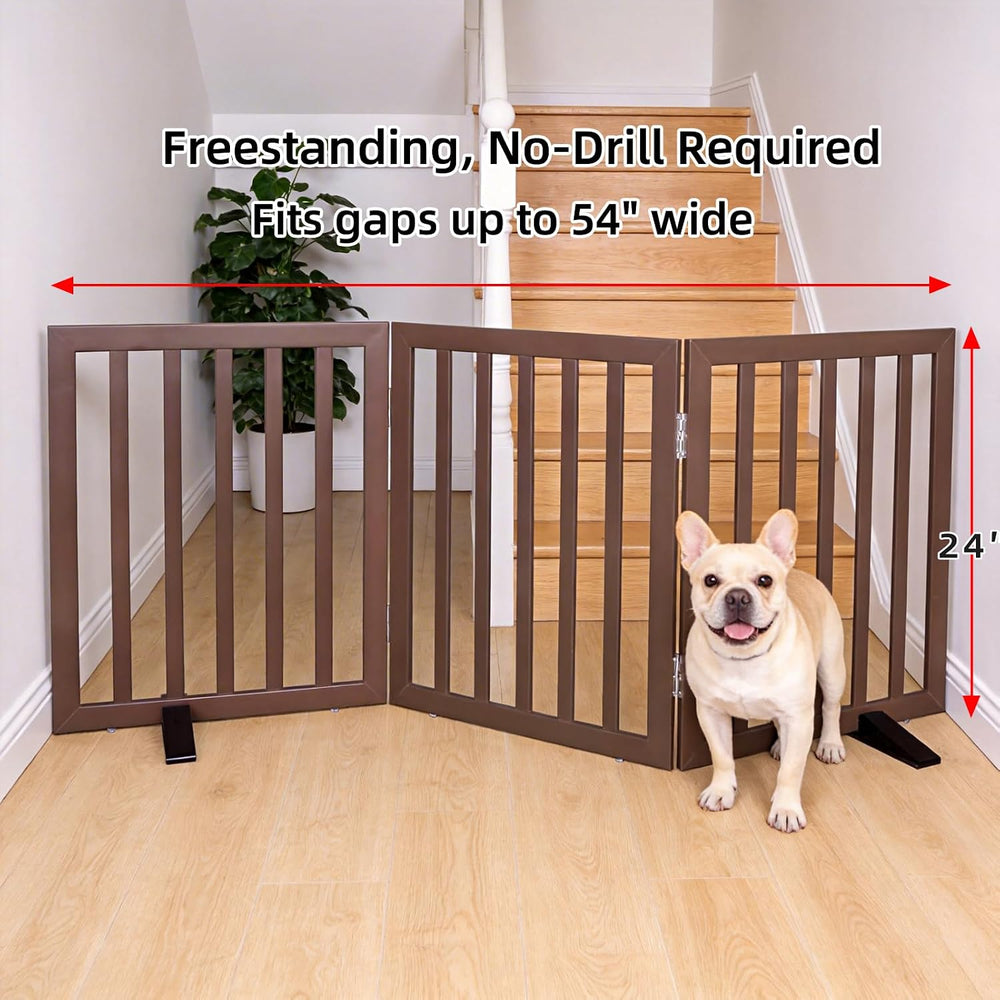 ZJSF Freestanding Indoor Dog Gate for House Foldable Wood Puppy Gate for Door...