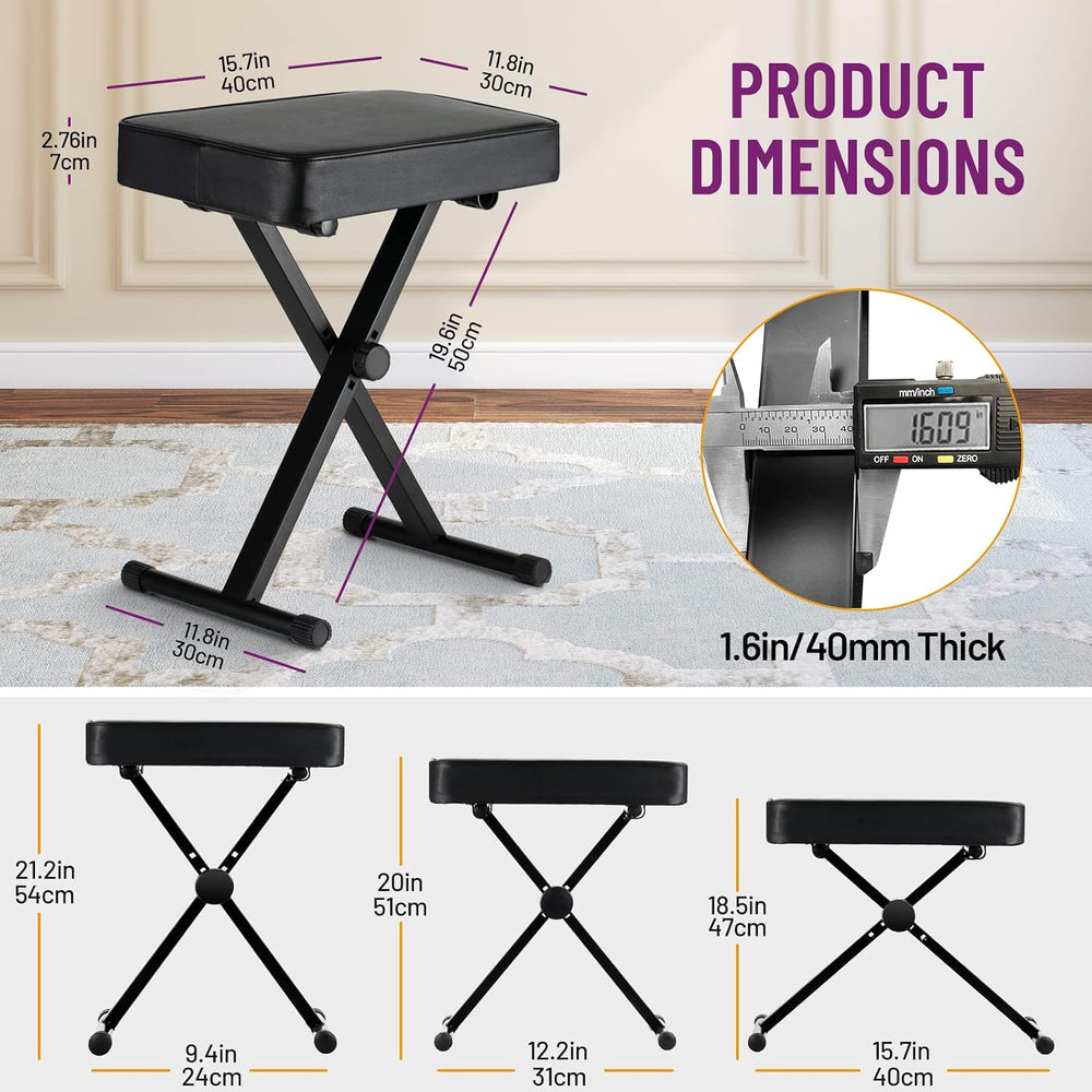 CAHAYA Keyboard Bench Thick Padded Piano Stool Adjustable Height Chair