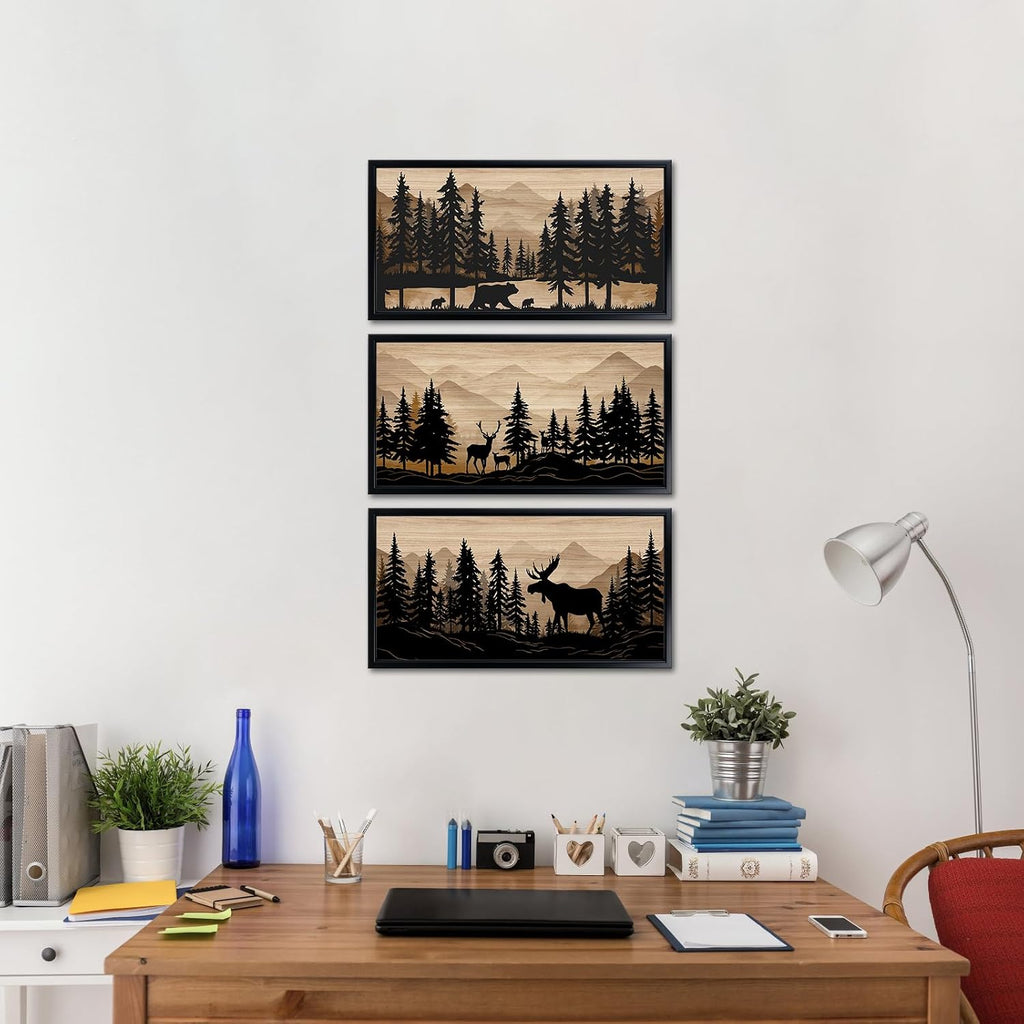 WELMECO Rustic Cabin Decor Bear Moose Deer Wall Art Cabin Bathroom Decor