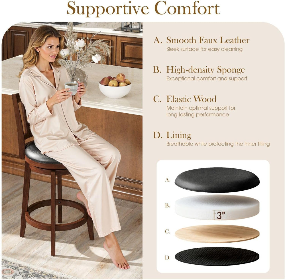 Sophia & William 26 Inch Swivel Bar Stools Set of 3, Counter Height Stools