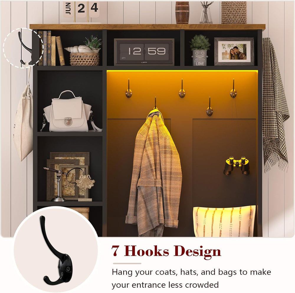 CSZZD 39.4 inch Hall Tree with Bench & Entryway Coat Rack with Shoe Storage