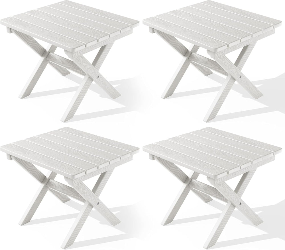 SERWALL Small Folding Outdoor Side Table Set of 4, White