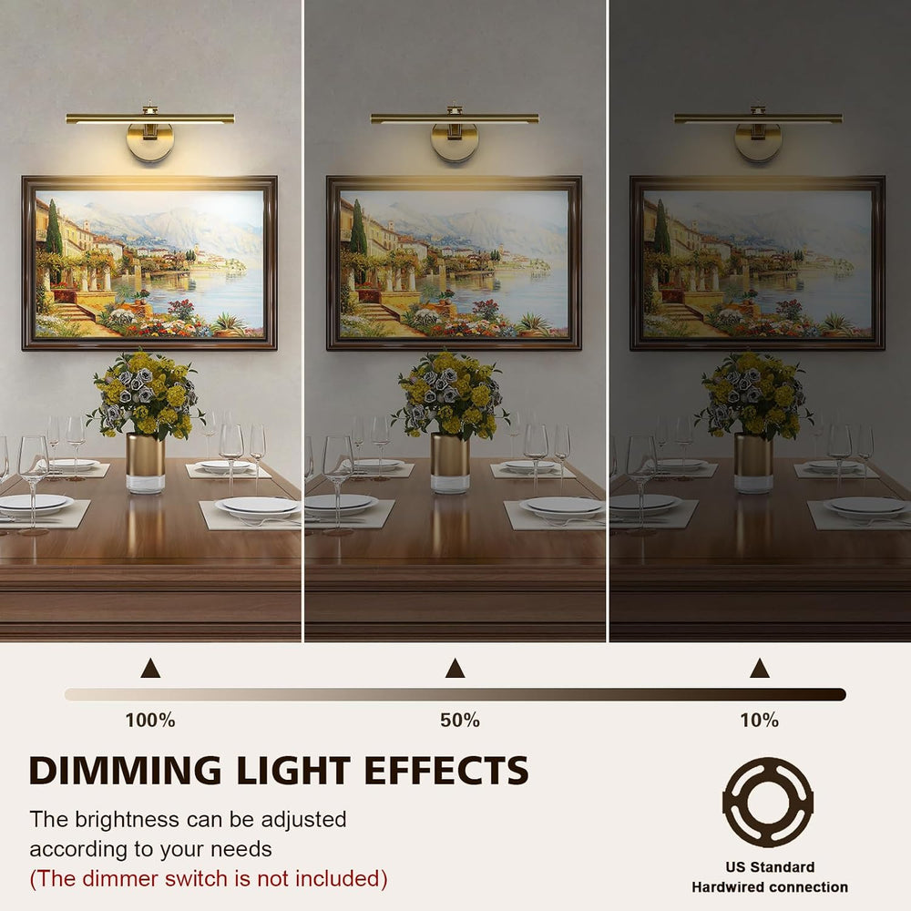 Picture Light Dimmable Hard Wired 15.75 Inch Adjustable Swing Arm Brass Wall ...